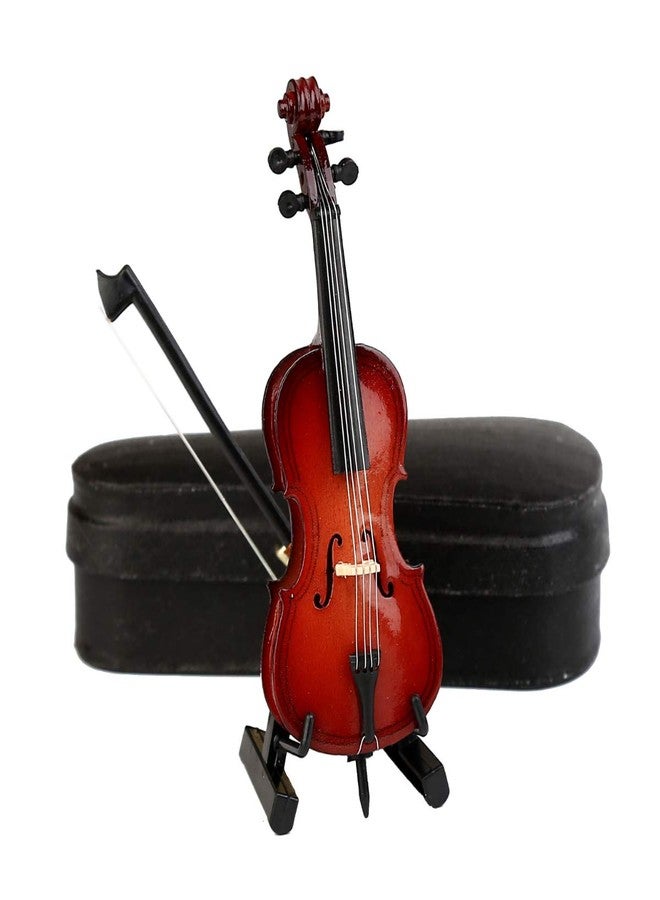 Dselvgvu Wooden Miniature Cello with Stand, Bow and Case Mini Musical Instrument Cello Replica Collectible Figurines Dollhouse Accessories Model Home Decoration Display Ornament (3.94"x1.38"x0.43") - Image 3